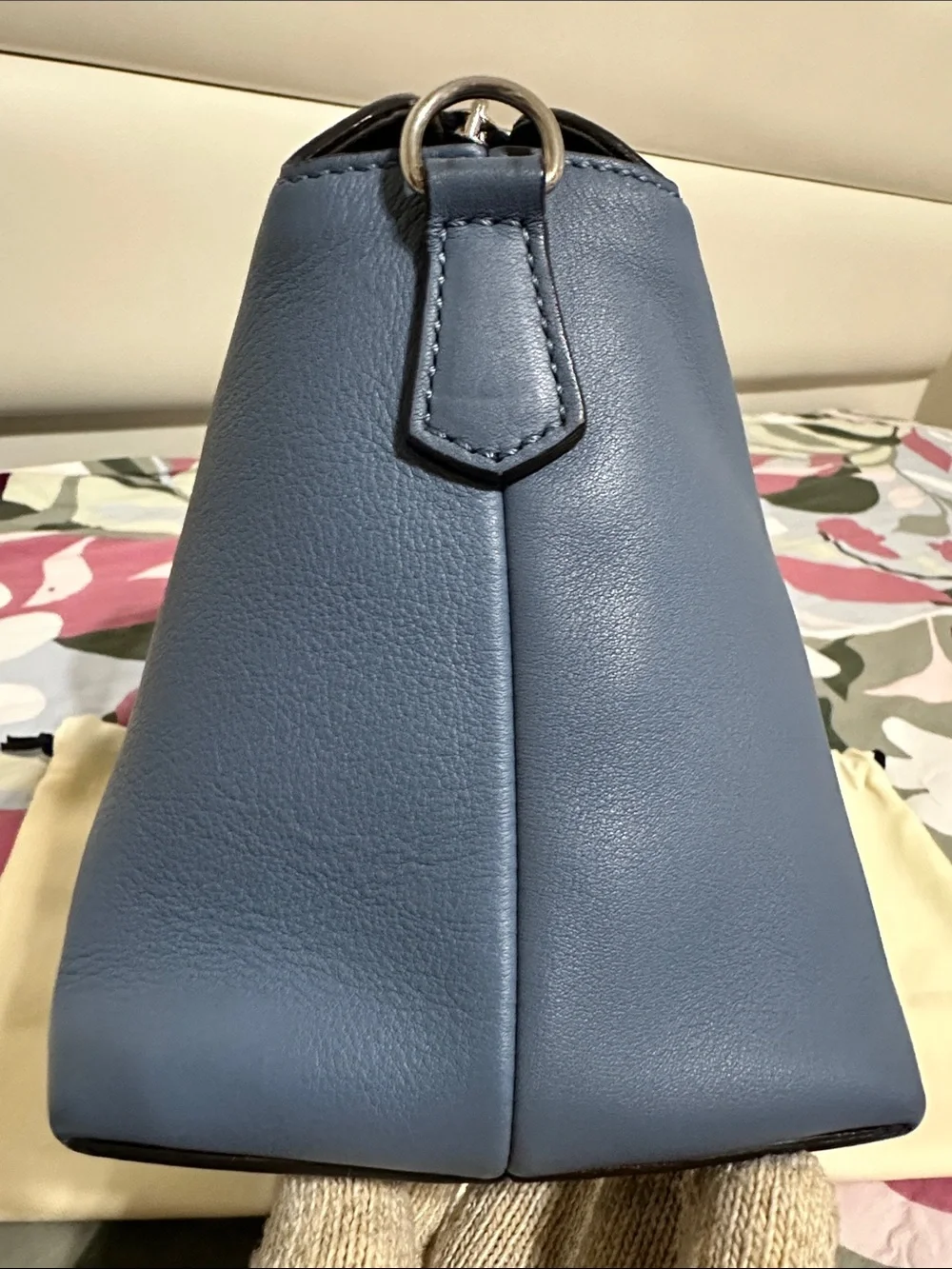 Fendi Blue Leather Satchel with Tan Accent